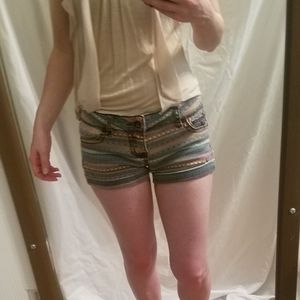 Patterned Denim Shorts